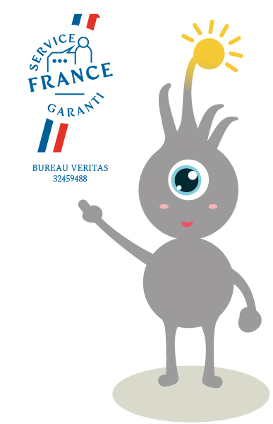 Mascotte RSE montrant la certification Service France Garanti
